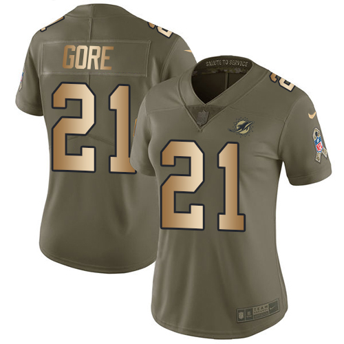 Nike Dolphins #21 Frank Gore Olive/Gold Women's Stitched NFL Limited Salute to Service Jersey